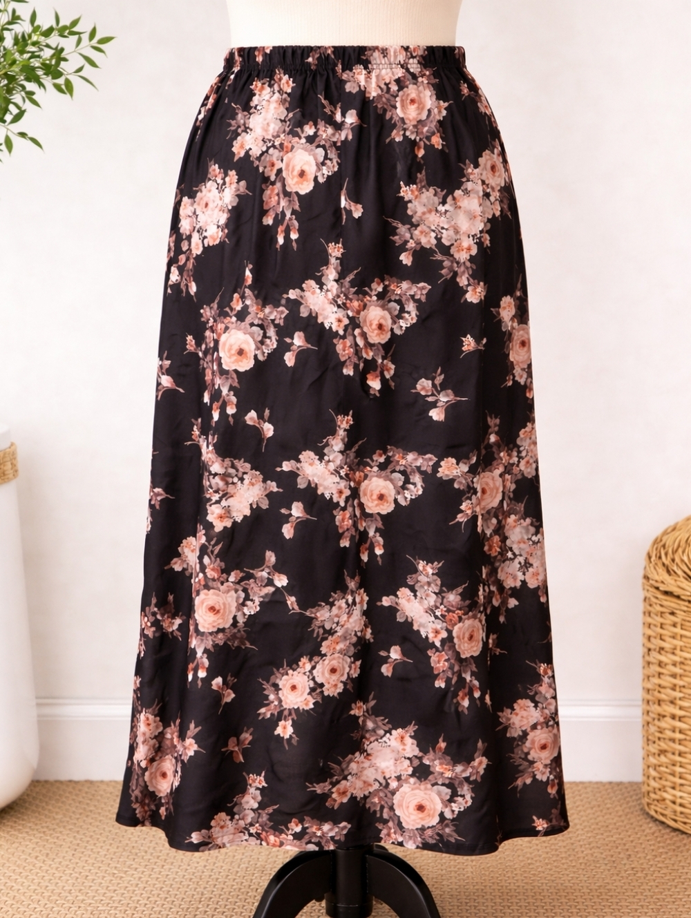 Heatherly Satin Floral Maxi Skirt – 3XL